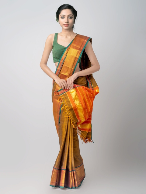 

Unnati Silks Brown & Orange Woven Design Pure Cotton Narayan Peth Saree