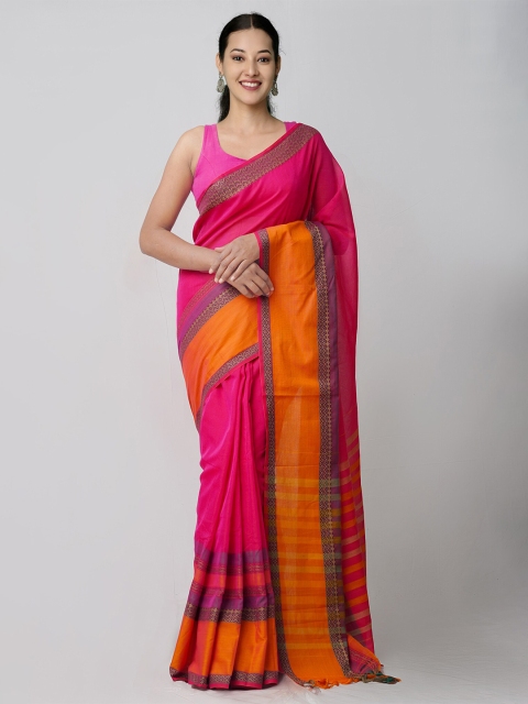 

Unnati Silks Pink & Orange Pure Cotton Handloom Sustainable Pavani Narayan Peth Saree