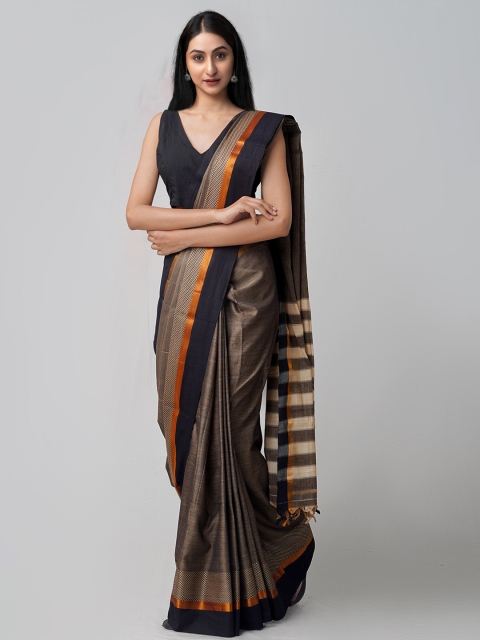 

Unnati Silks Grey & Navy Blue Woven Design Pure Cotton Narayanpeth Saree