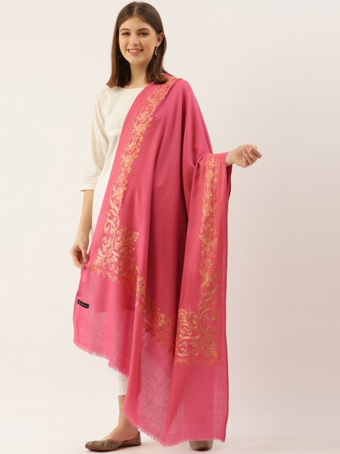 

Pashmoda Women Pink & Beige Embroidered Woolen Shawl