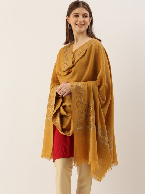

Pashmoda Women Yellow Embroidered Pure Woolen Shawl