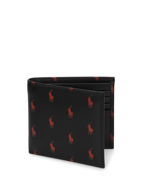 

Polo Ralph Lauren Men Black & Red Printed Leather Two Fold Wallet