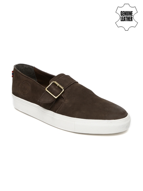 

U.S. Polo Assn. Men Brown Solid Genuine Leather Slip-On Sneakers