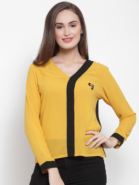 

armure Yellow Colourblocked Crepe Top