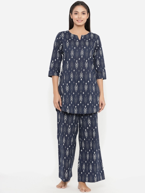 

JISORA Woman Blue Printed Night suit