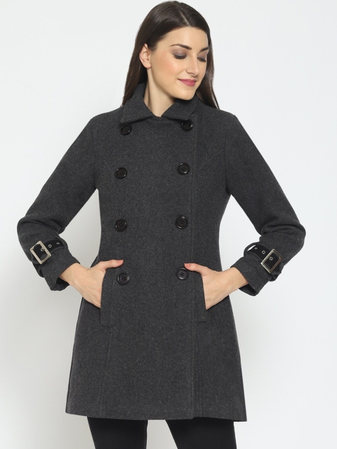 

Martini Women Grey Solid Double Breasted Wool Trench Coat