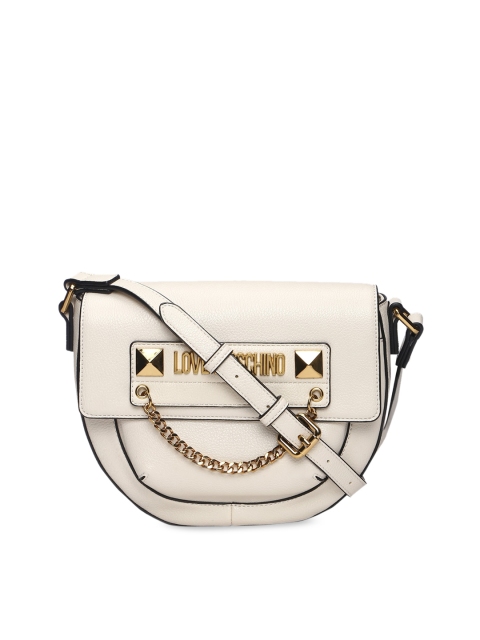 

LOVE MOSCHINO Beige Genuine Leather Half Dome Crossbody Sling Bag