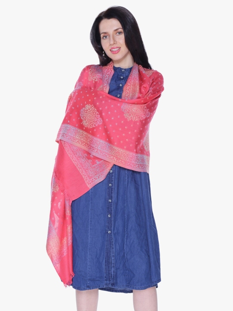 

Scarves & Glitters Women Pink & Blue Ethnic Motifs Woven Design Cotton Stole