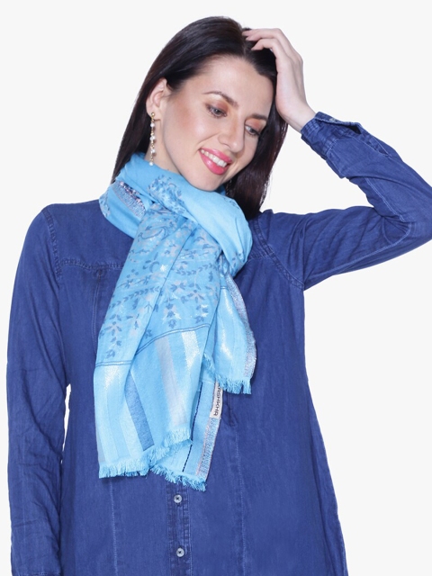 

Scarves & Glitters Women Turquoise Blue Woven Design Stole