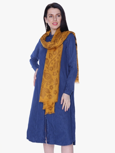 

Scarves & Glitters Women Mustard Woven Design Cotton Stole