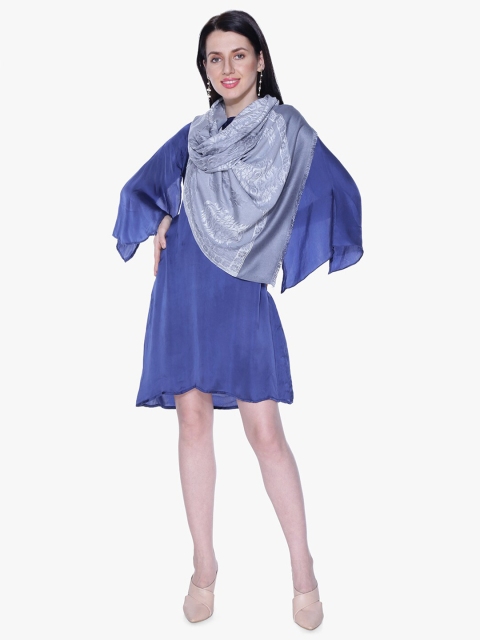 

Scarves & Glitters Women Grey & Silver-Coloured Paisley Woven Design Stole