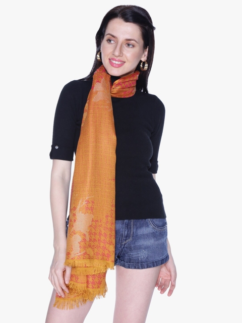 

Scarves & Glitters Women Mustard & Orange Cotton Woven Design Stole