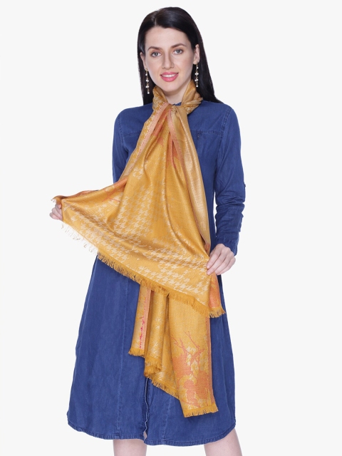 

Scarves & Glitters Women Mustard Woven Design Stole