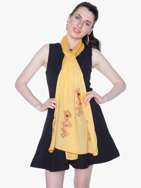 

Scarves & Glitters Women Mustard Embroidered Stole