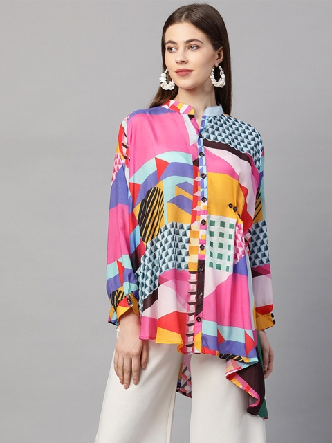 

FASHOR Multicoloured Printed Asymmetric Hem Kurti, Multi