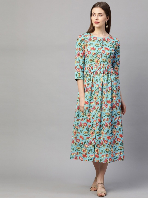 

FASHOR Green Floral A-Line Midi Dress