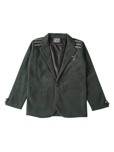 

Dapper dudes Boys Olive Green Solid Casual Blazer