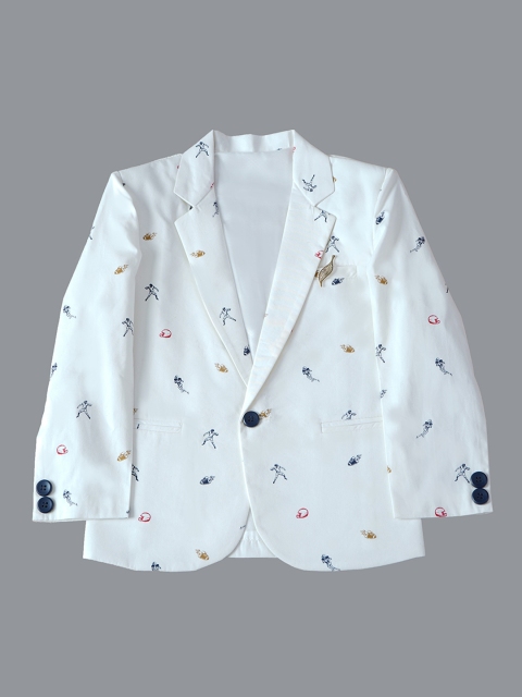 

Dapper dudes Boys White & Blue Printed Single-Breasted Casual Blazer