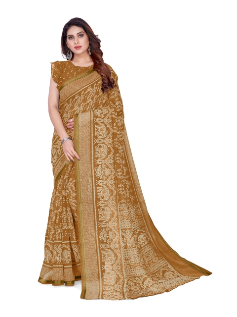 

KALINI Mustard & Off White Ethnic Motifs Printed Saree