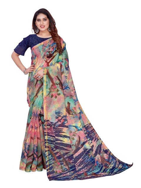 

KALINI Green & Blue Abstract Printed Saree