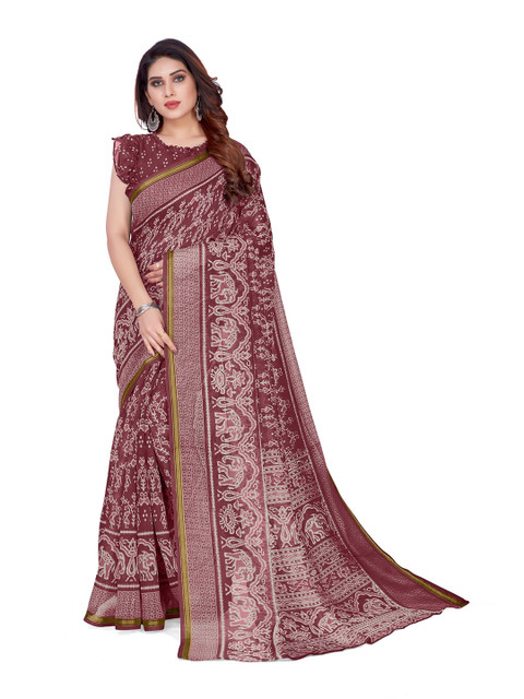 

KALINI Maroon & Off White Ethnic Motifs Printed Zari Saree