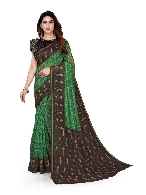 

KALINI Green & Black Ikat Saree