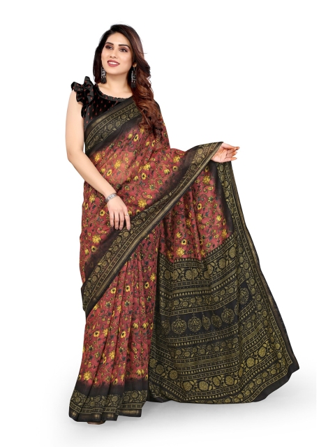 

KALINI Pink & Black Floral Zari Bagh Saree