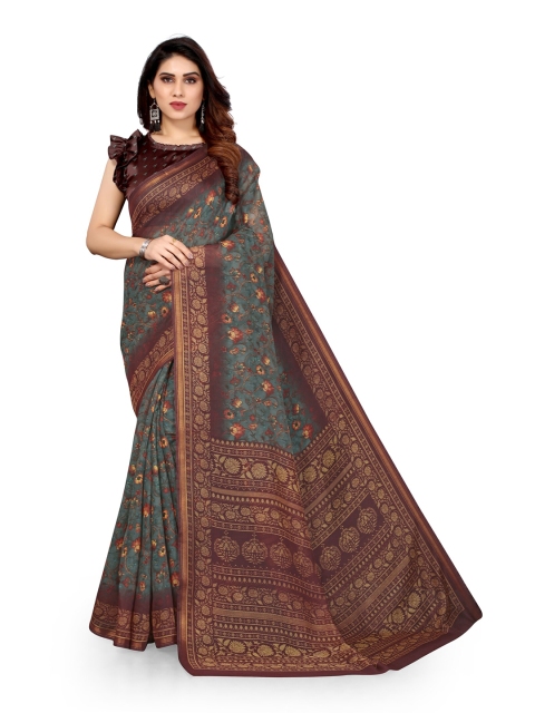 

KALINI Green & Maroon Floral Zari Bagh Saree