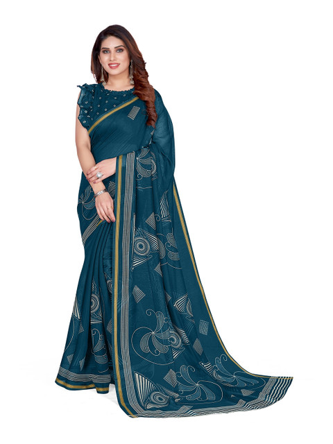 

KALINI Turquoise Blue & White Zari Abstract Saree