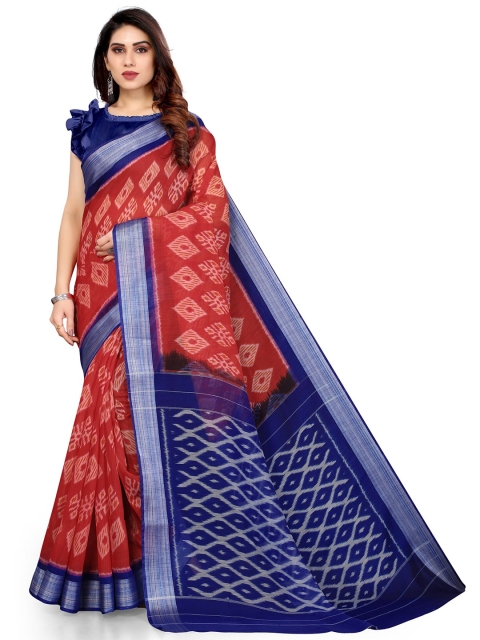 

KALINI Red & Blue Ethnic Motifs Zari Saree