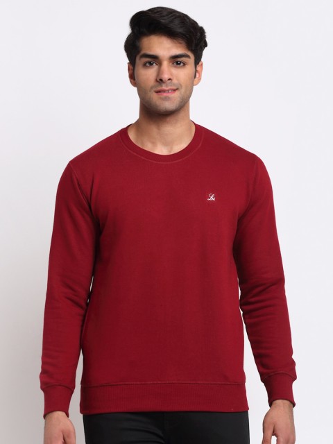 

La Mode Men Maroon Solid Round Neck Sweatshirt