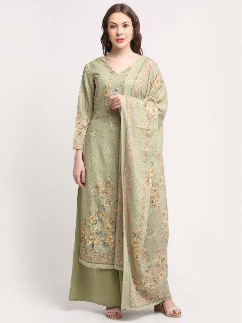

Stylee LIFESTYLE Green & Orange Printed Unstitched Dress Material