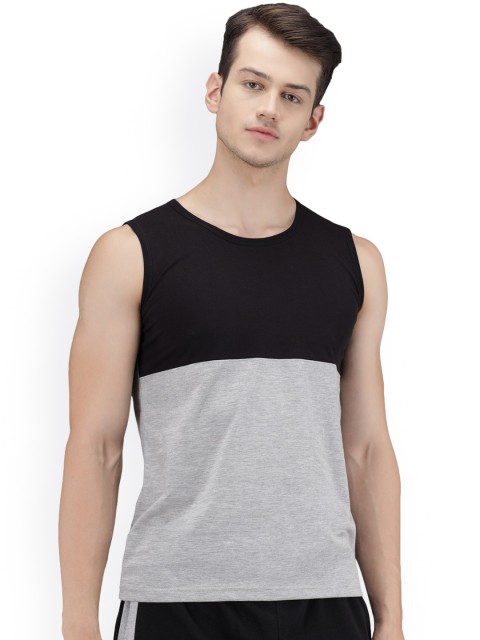 

PockMAN Men Black & Grey Colourblocked Gym Vest gry af blk cot vest_L