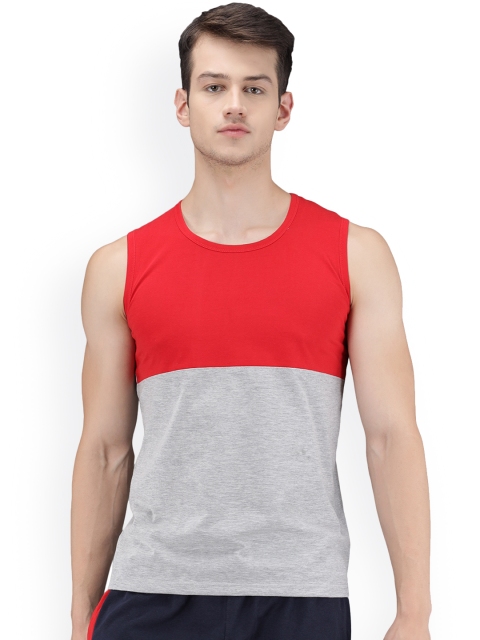 

PockMAN Men Red & Grey Melange Colourblocked Vest