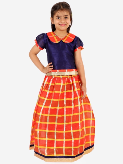 

KID1 Girls Navy Blue & Red Ready to Wear Lehenga & Choli