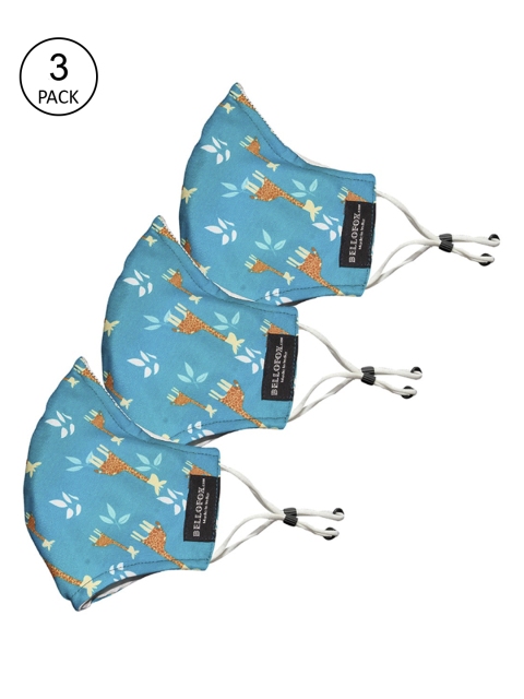

Bellofox Pack Of 3 Printed 3-Ply Reusable Pure Soft Cotton Protective Outdoor Cloth Masks, Green