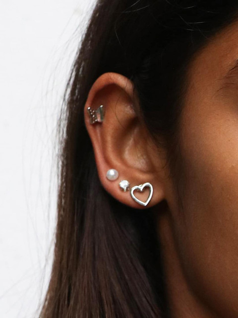 

Ayesha Set of 4 Silver-Plated & White Contemporary Studs Earrings