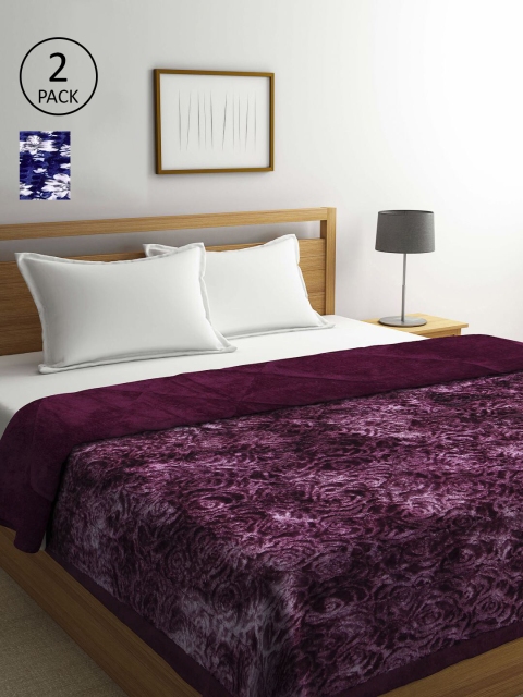 

KLOTTHE Blue & Violet Set of 2 Floral Heavy Winter Double Bed Quilt