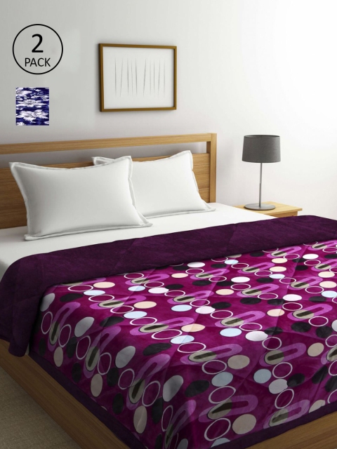 

KLOTTHE Purple & Navy Blue Set of 2 Geometric Heavy Winter Double Bed Quilt