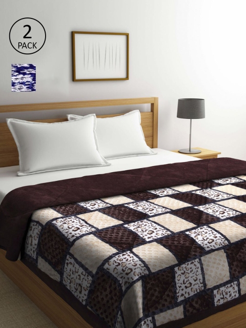 

KLOTTHE Brown & Blue Set of 2 Geometric Heavy Winter Double Bed Quilts