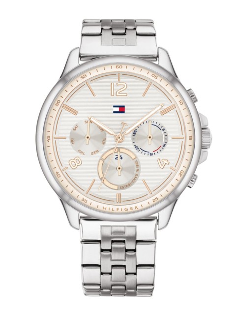 

Tommy Hilfiger Women White Dial & Silver Bracelet Style Straps Analogue Watch TH1782222W