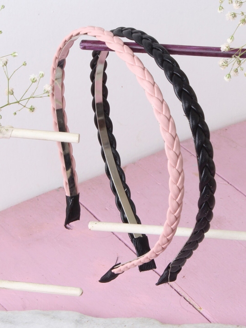 

Ayesha Women Set of 2 Braided Leather Thin Hairbands, Pink