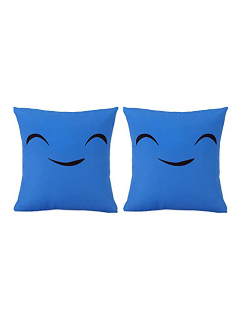 

Ferns N Petals Set Of 2 Blue Smiley Printed Square Cushion Covers