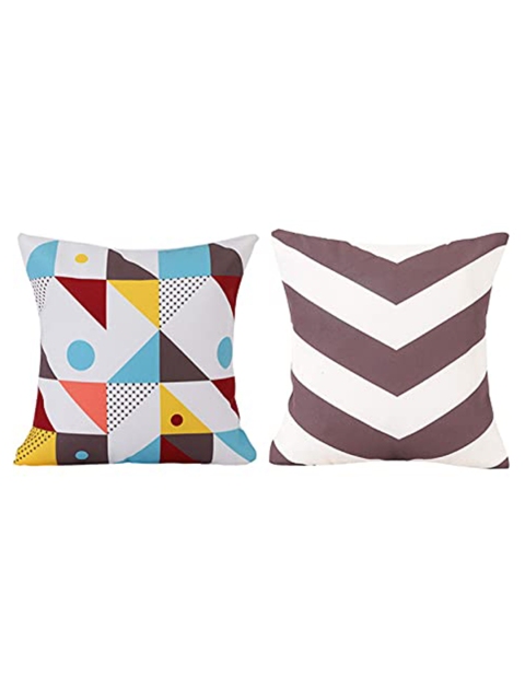

Ferns N Petals Set Of 2 White & Coffee Brown Printed Square Cushion Covers