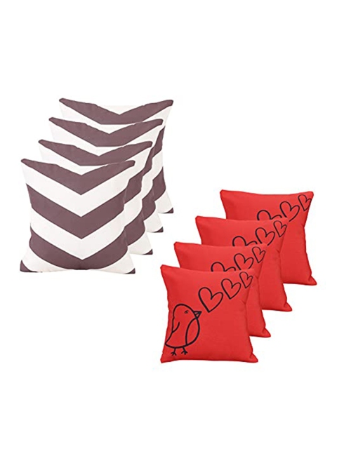 

Ferns N Petals Red & Purple Set of 8 Geometric Square Cushion Covers