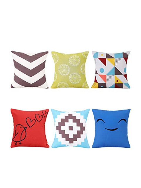 

Ferns N Petals White & Red Set of 6 Abstract Square Cushion Covers