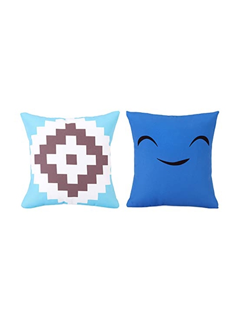 

Ferns N Petals White & Blue Set of 2 Abstract Square Cushion Covers
