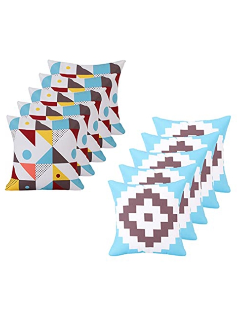 

Ferns N Petals White & Blue Set of 10 Abstract Square Cushion Covers