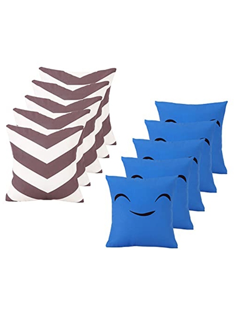 

Ferns N Petals Set Of 10 White & Blue Printed Square Cushion Covers