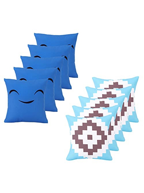 

Ferns N Petals Blue & White Set of 10 Geometric Square Cushion Covers